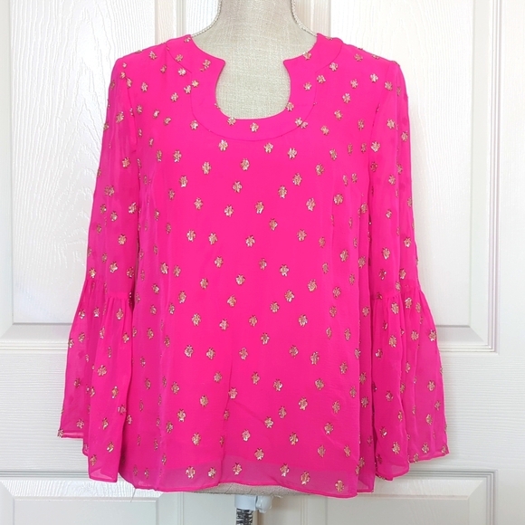 Lilly Pulitzer Pinta Pink Starry Clip Chiffon Top - Picture 2 of 7